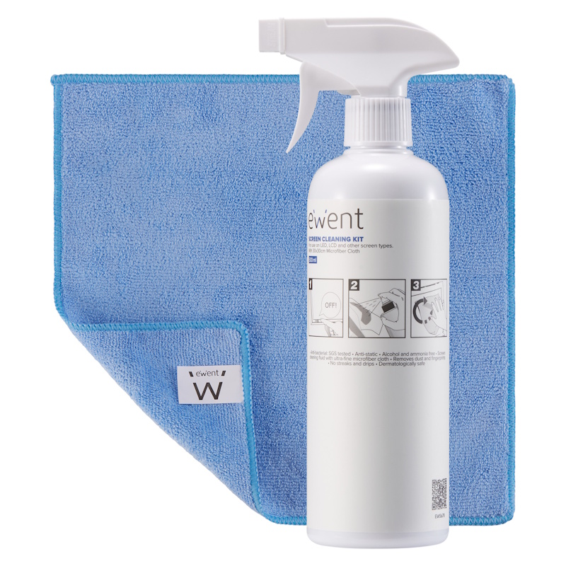 EW5678 | 500ml Screen Cleaning Kit with 30x30cm Microfiber Cloth | Ewent | distributori informatica